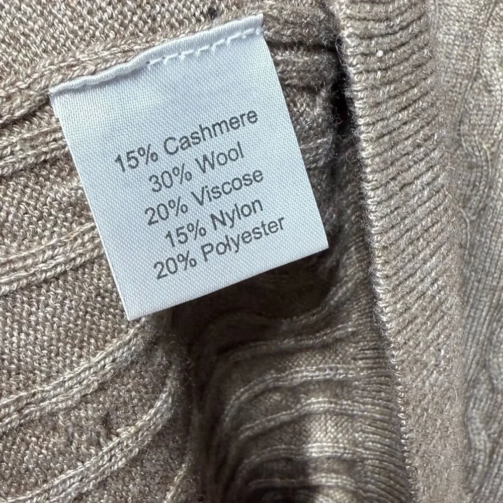 Kallspin Cable-Knit Vest Cashmere Wool Blend Cardigan in Beige Tan M NWOT